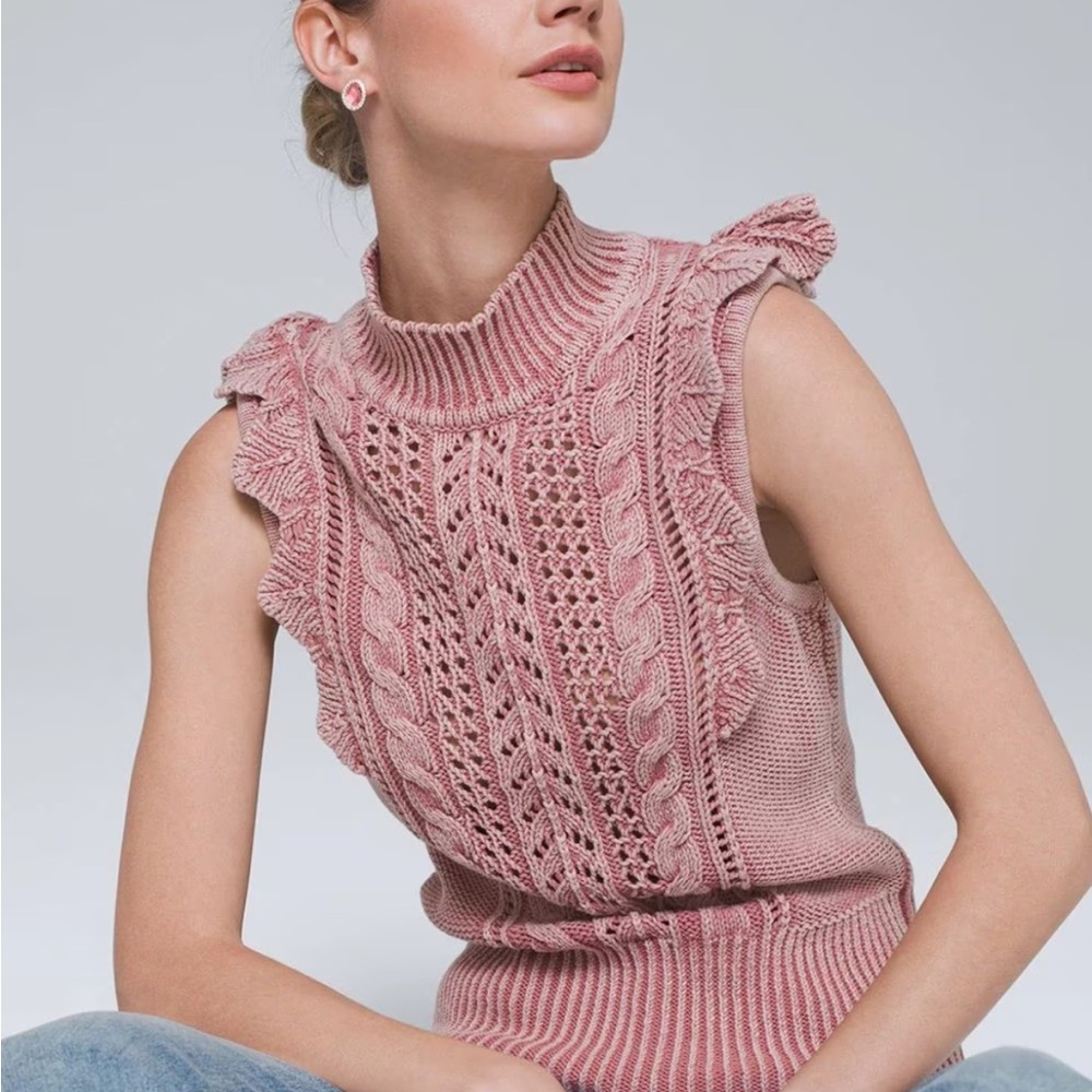 WHBM Ruffle Mock Neck Sleeveless Sweater in Amalfi Size Small